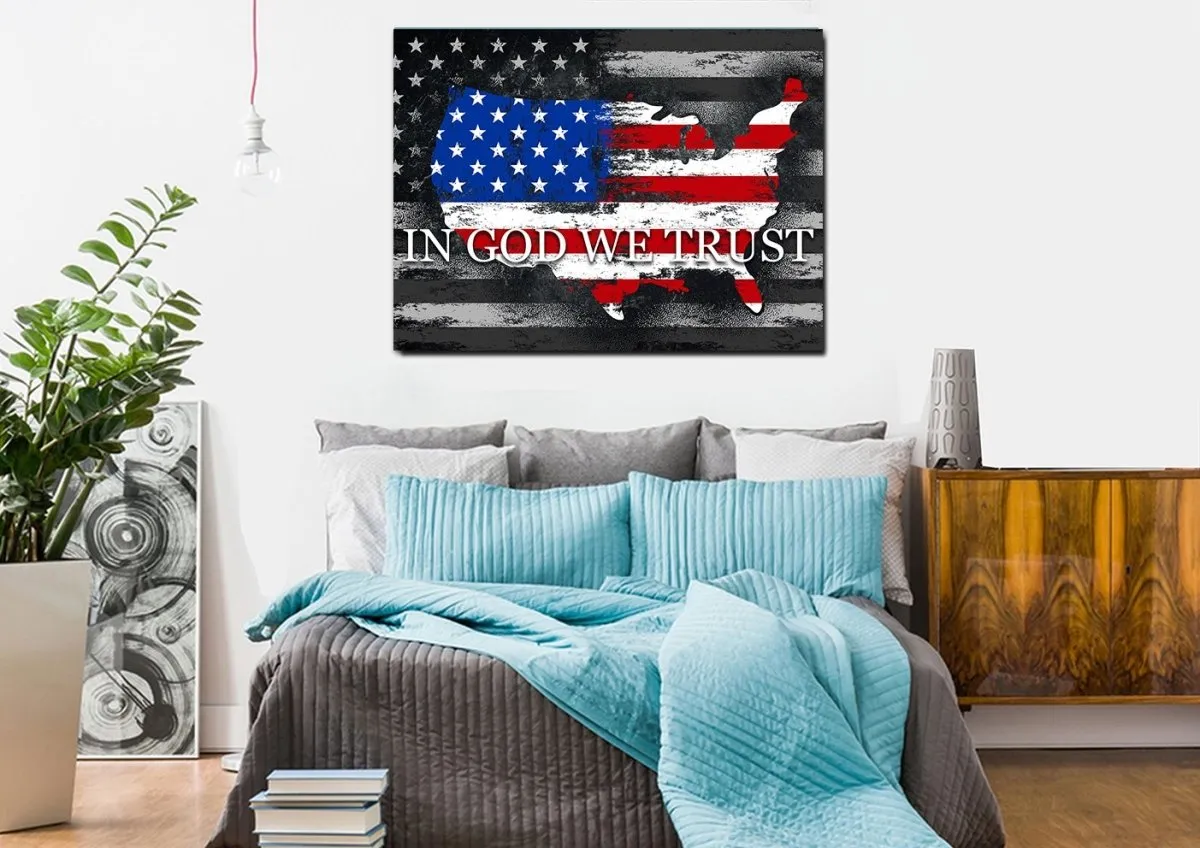 In God We Trust #18 American Flag Patriotic Wall Art - Christian Canvas Wall Art