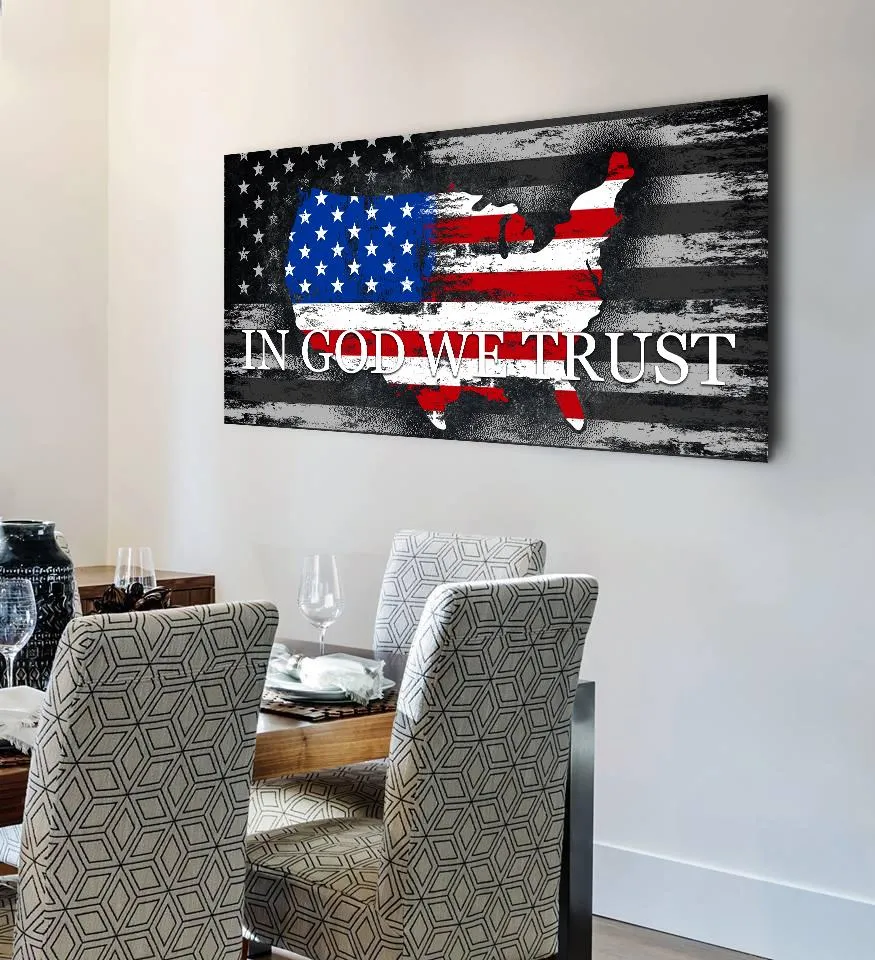 In God We Trust #18 American Flag Patriotic Wall Art - Christian Canvas Wall Art