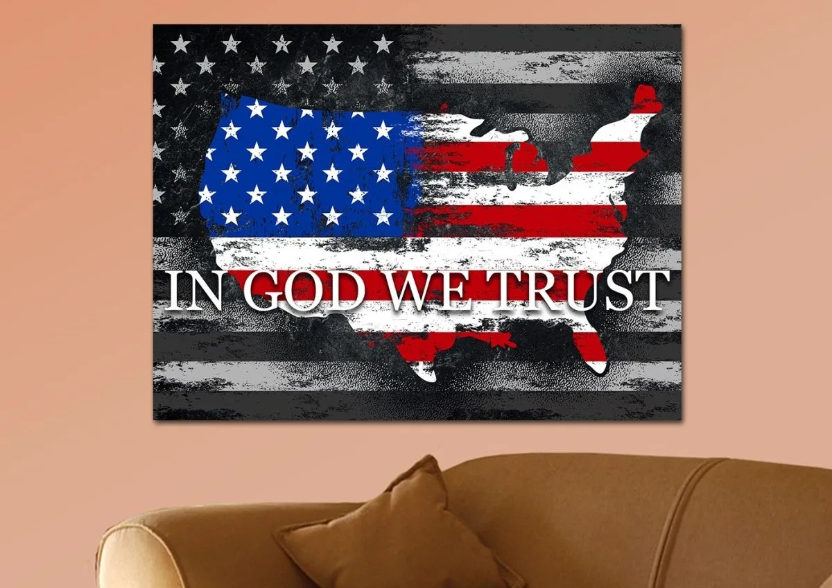 In God We Trust #18 American Flag Patriotic Wall Art - Christian Canvas Wall Art