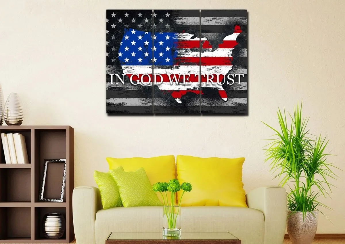 In God We Trust #18 American Flag Patriotic Wall Art - Christian Canvas Wall Art