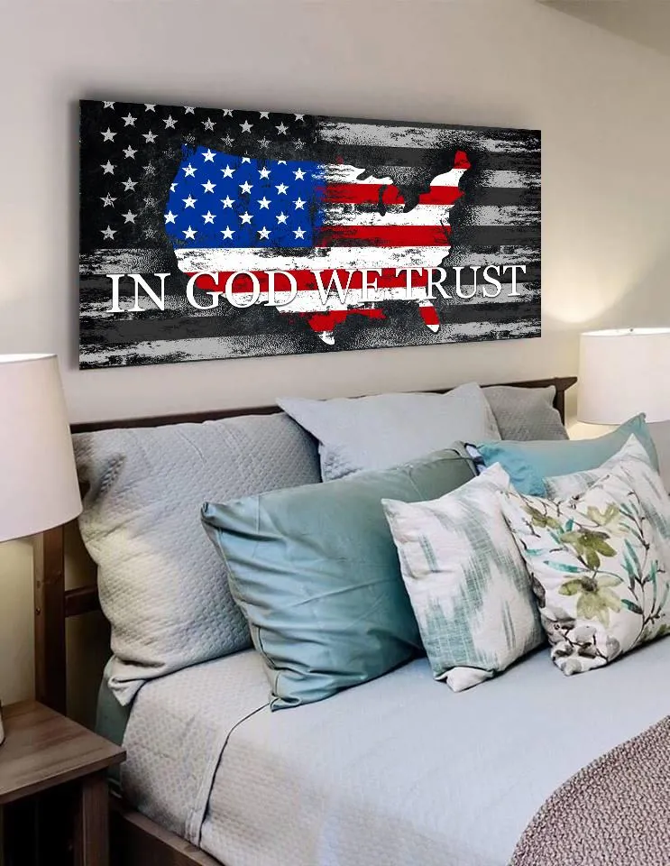 In God We Trust #18 American Flag Patriotic Wall Art - Christian Canvas Wall Art