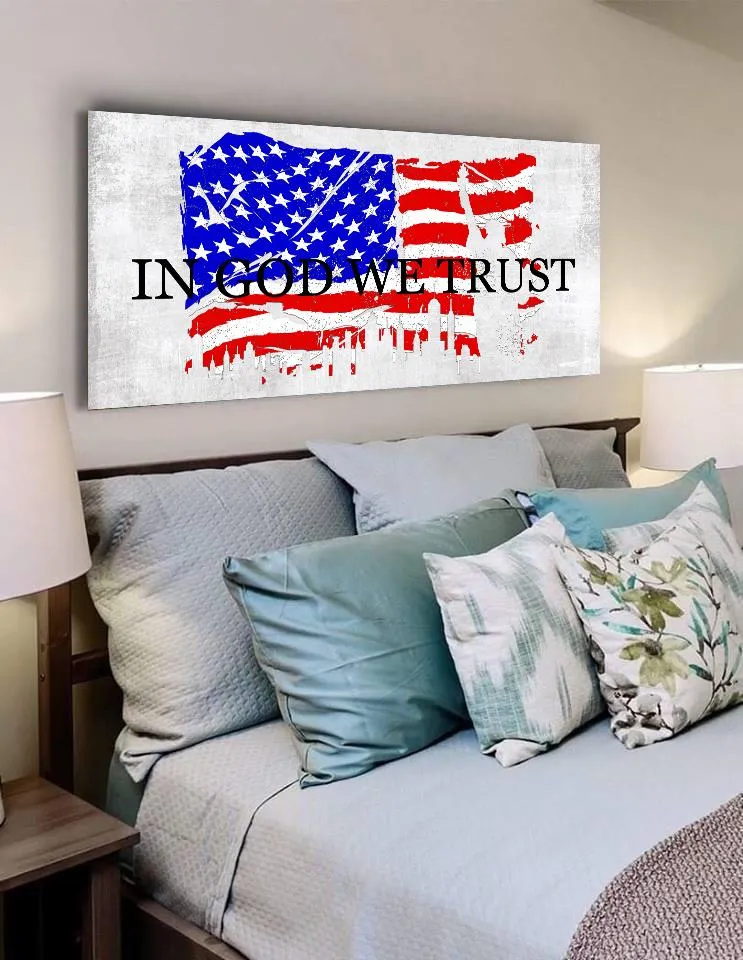 In God We Trust #19 American Flag Patriotic Wall Art - Christian Canvas Wall Art