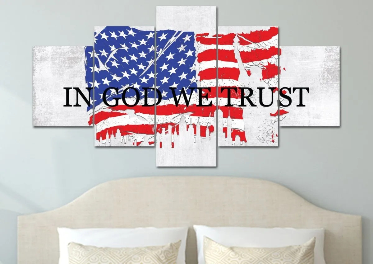 In God We Trust #19 American Flag Patriotic Wall Art - Christian Canvas Wall Art