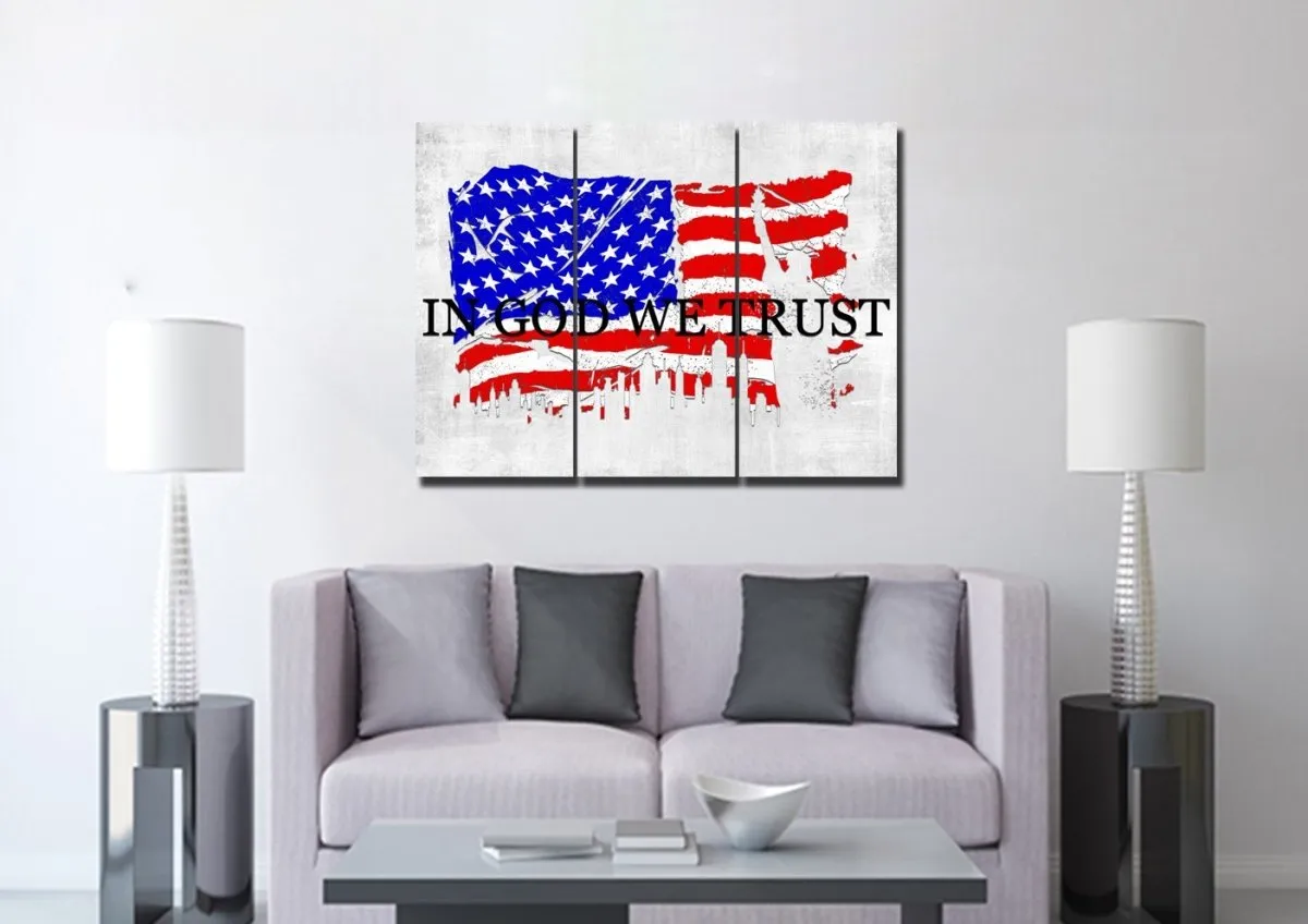 In God We Trust #19 American Flag Patriotic Wall Art - Christian Canvas Wall Art