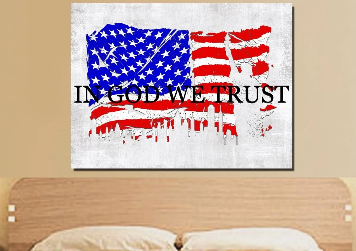 In God We Trust #19 American Flag Patriotic Wall Art - Christian Canvas Wall Art