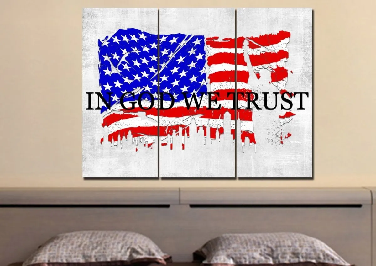 In God We Trust #19 American Flag Patriotic Wall Art - Christian Canvas Wall Art