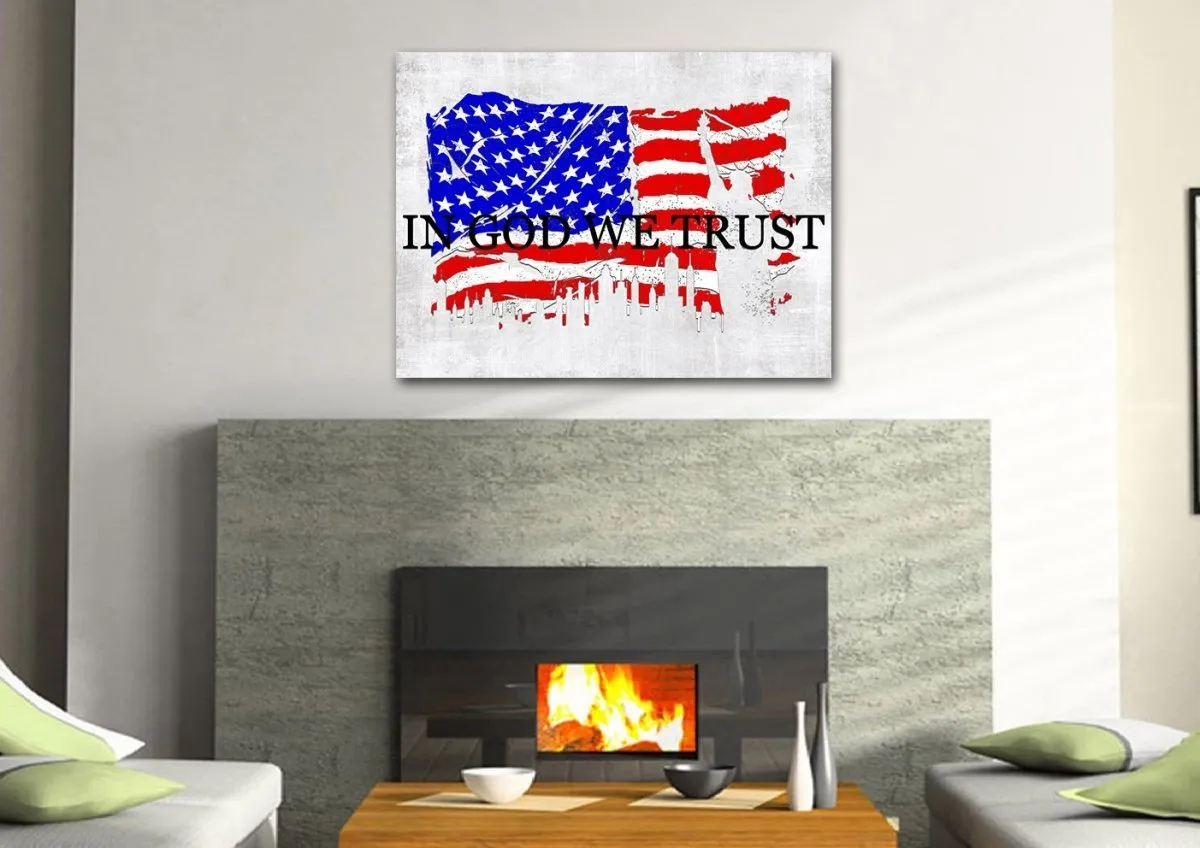 In God We Trust #19 American Flag Patriotic Wall Art - Christian Canvas Wall Art