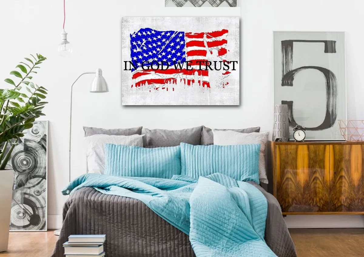 In God We Trust #19 American Flag Patriotic Wall Art - Christian Canvas Wall Art