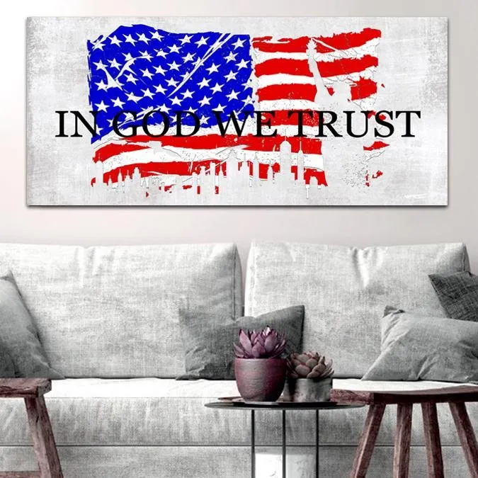 In God We Trust #19 American Flag Patriotic Wall Art - Christian Canvas Wall Art