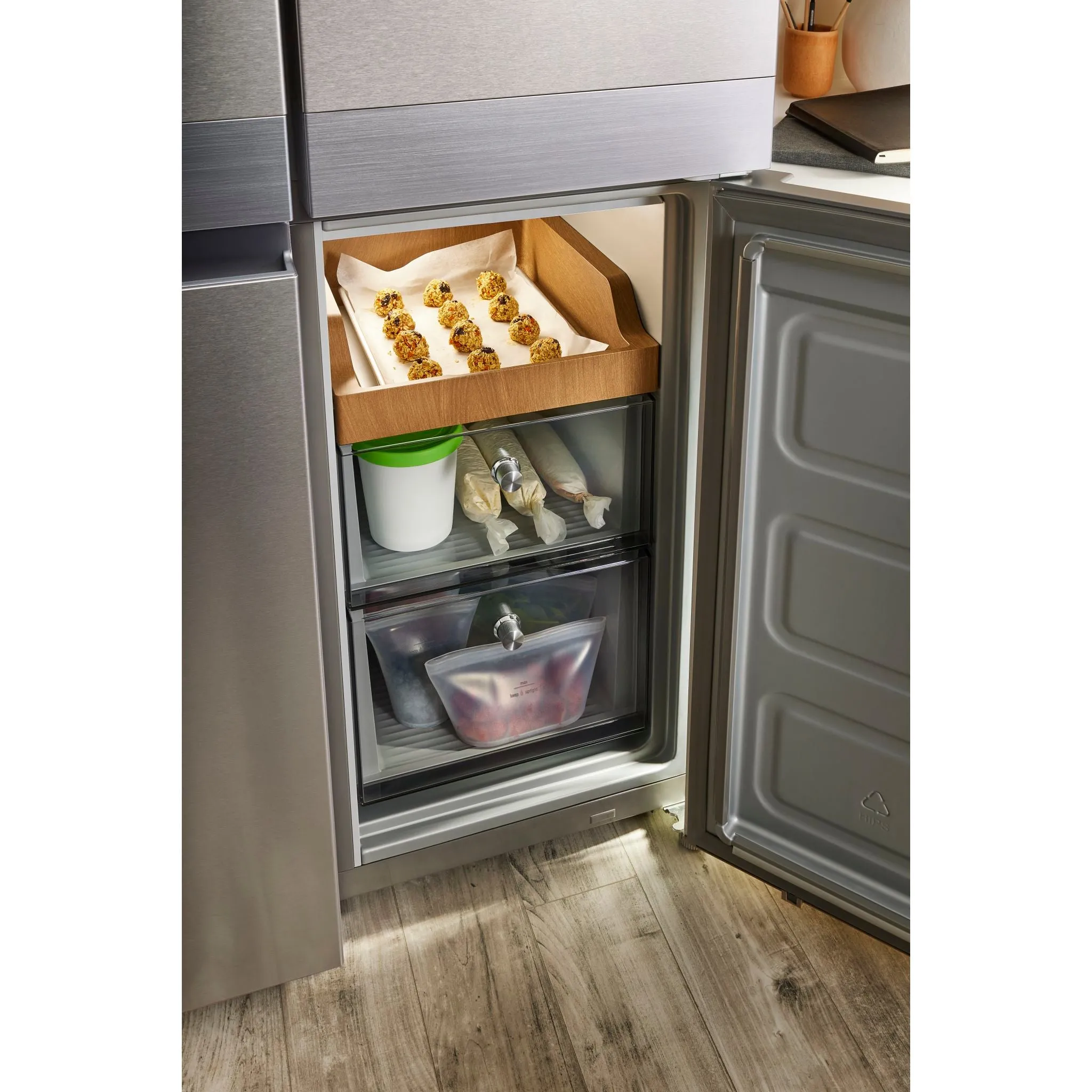 KitchenAid 19.4 cu. ft. 36" wide Counter-Depth 4-Door Refrigerator with PrintShield Finish (KRQC506MPS)