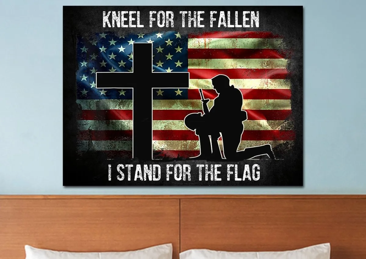 Kneel For The Flag American Flag Patriotic Wall Art - Christian Canvas Wall Art