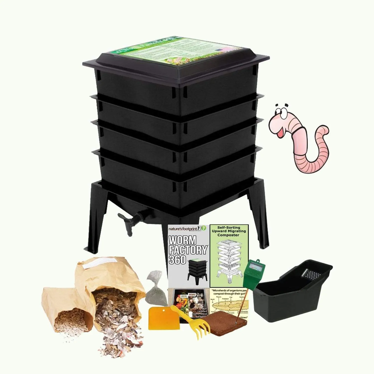 Worm Factory Compost System - Worm Composting Bin, Made In USA, Recycled Plastic, 6 Trays