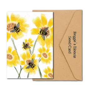 Yellow Flowers And Bees Wildflower Plantable Seed Greeting Card