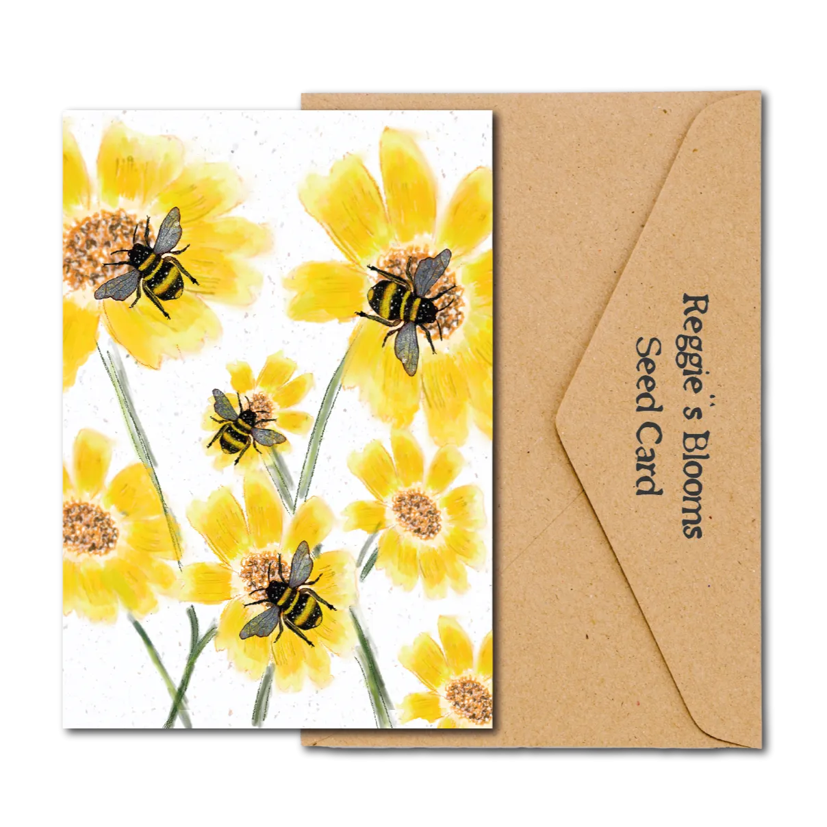 Yellow Flowers And Bees Wildflower Plantable Seed Greeting Card